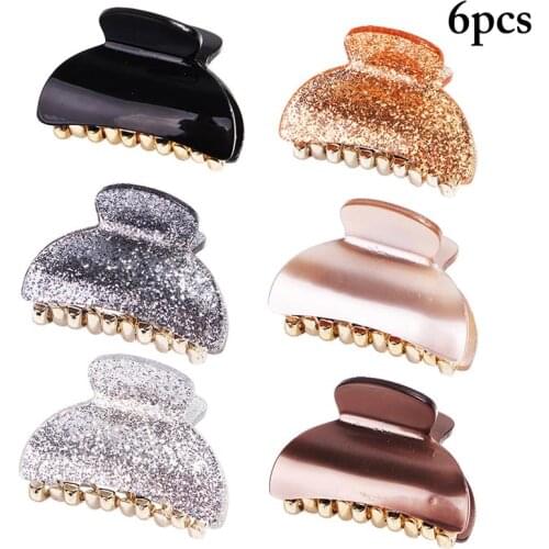 6Pcs/Set Hair Clips Fashion Solid Color Non-Slip Creative Hair Claw Clip Hair Accessories For Women Girls Clothing & Accessories