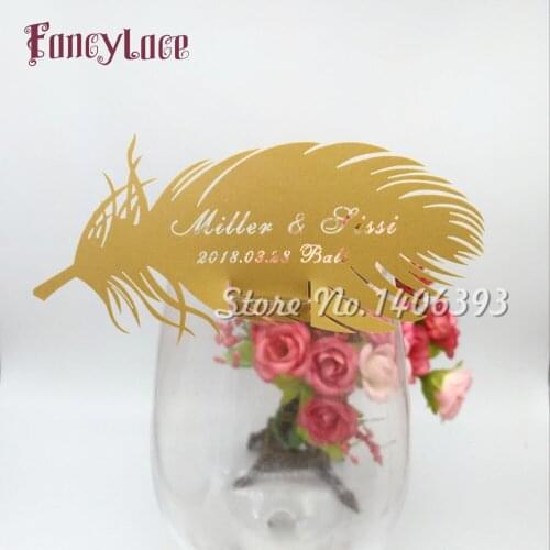 60pcs Angel Feather Place Escort Wine Glass Paper Card Party Decoration Place Name Card Thanksgiving Day Wedding Party Cards
