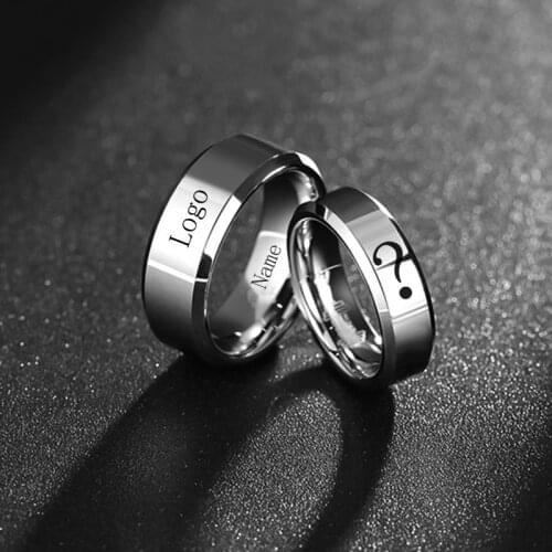 8/6MM Personalized Custom Name Silver Wide And Narrow Stainless Steel Mens And Womens Couple Wedding Rings Anniversary Gift