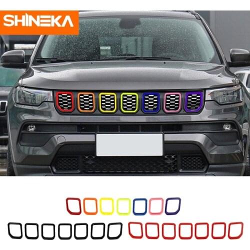 SHINEKA Car Stickers For Jeep Compass Car Front Grille Decoration Cover Trim Stickers For Jeep Compass 2021+ Exterior Accessorie