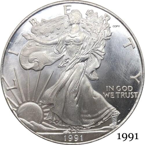 United States America 1991 S In God We Trust 1 OZ Fine Silver Bullion Eagles One Dollar Silver Plated Copy Commemorative Coin