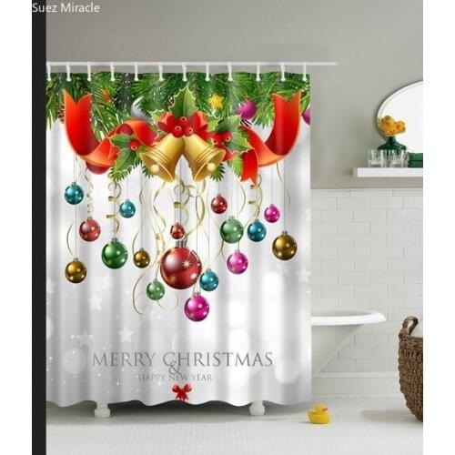 Bell color ribbon Merry Christmas happy new year home decor waterproof Bathroom Shower curtain