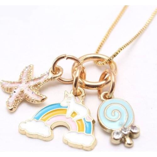 2020 New Cute Gold Plated Box Chain Enamel Small Horse Ice Cream Rainbow Pendant Children Necklace