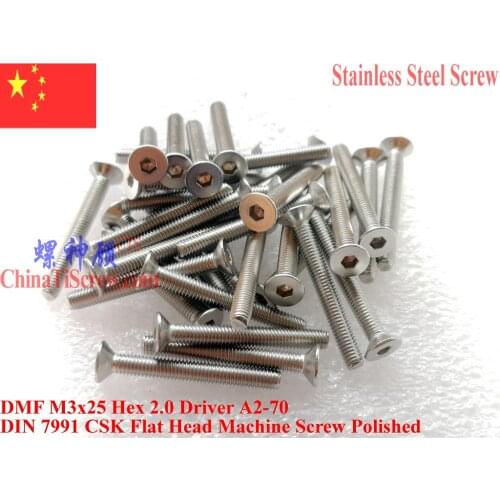 DIN 7991 Stainless Steel screws M3x25 Flat Head Hex Driver A2-70 Polished ROHS 100 pcs