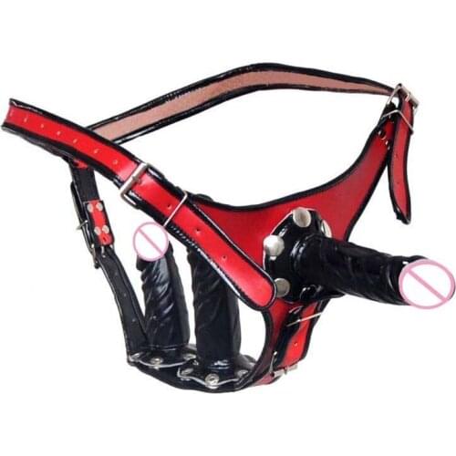 Leather strapon dildos lesbian three removable penis artificial for women Strapon Harnesses dildo realistic gays sex products