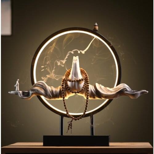 Ceramic Ancient Incense Burner Led Light New Luxury Vintage Exquisite Incense Burner Hands Holder Incensario Home Decor EI50IB