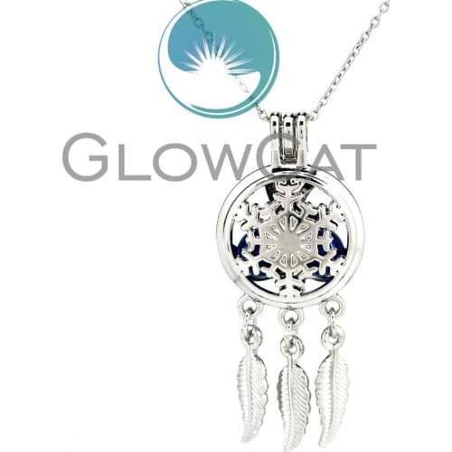 KK784 Snowflake Dream Catcher Pendant Necklaces Oyster Pearl Cage Aroma Perfume Locket Beads Cage Stainless Chains Necklace