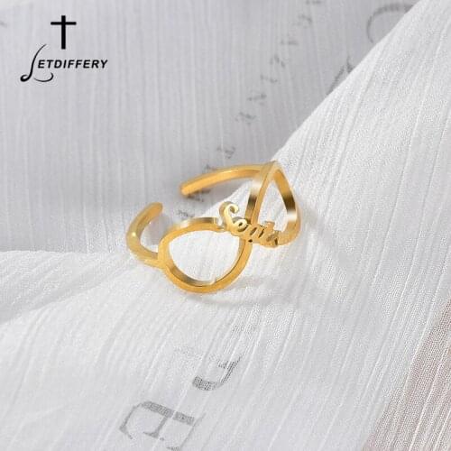 Letdiffery Personalized Name Rings Stainless Steel Adjustable Custom Letter Women Wedding Rings Unique Engagement Birthday Gifts
