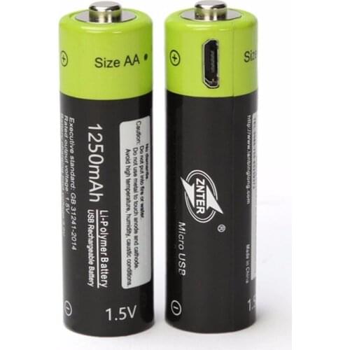 ZNTER 2/4 pcs USB Quick Charging AA 1.5V 1250mAh Battery Rechargeable Lithium Polymer Battery Charged by Micro USB Cable