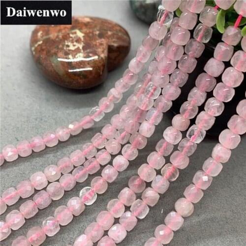 Madagascar Rose Quartz 6mm Cut Faceted Spacer Cube Beads Flash DIY for Bracelet