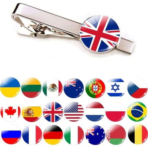 30 Countries National Flag Tie Clips Men Fashion Metal Necktie USA Flag Clip Pins Button Wedding Suit Accessories