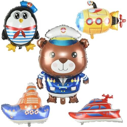 Cute Cartoon Penguin Bear Pirate Boat Submarine Foil Balloons Baby Shower Globos Kids Toys Birthday Party Balloon Decor Supplies
