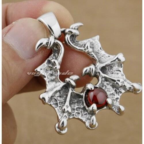 Claw Wing Red CZ Stone 925 Sterling Silver Mens Biker Rock Punk Pendant 9H011 JP