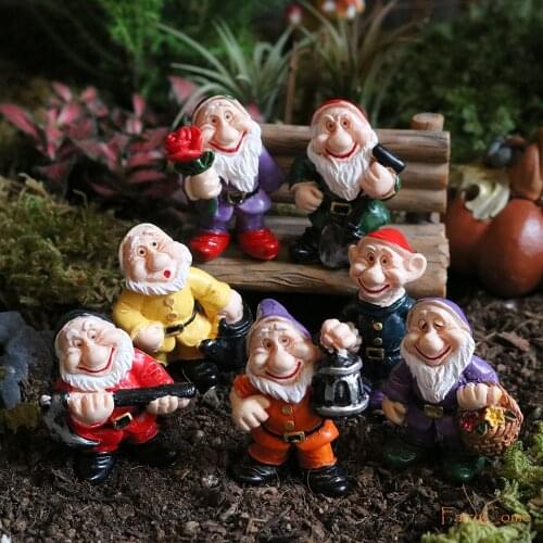 Set of 7 Miniature Fairy Garden Gnomes Dwarf Figurines Mini Resin Garden Gnomes Elf Figures Funny Bonsai Micro Statue Decoration