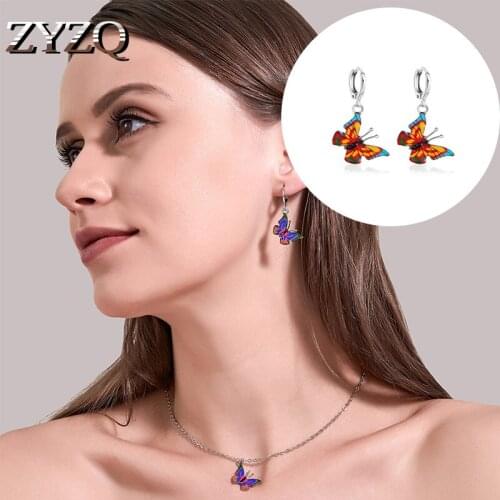 ZYZQ Butterfly Jewelry Set Color Butterfly Necklace Earrings Give Wife Wedding Anniversary Gift