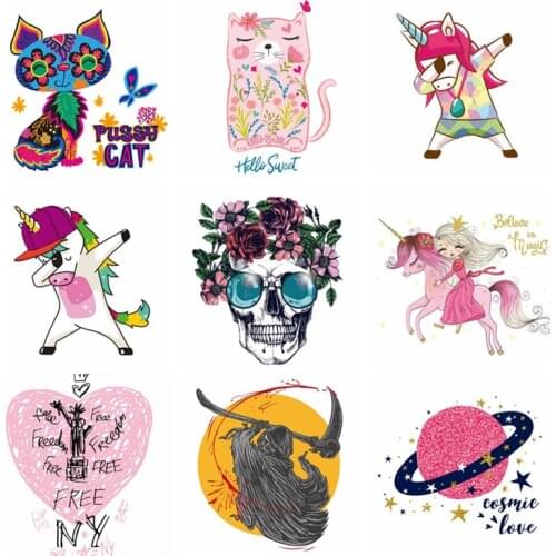 Animal Patch Iron on Transfer Unicorn Heart Cat Patches for Kids Clothing DIY T-shirt Appliques Heat Transfer Vinyl Stickers New