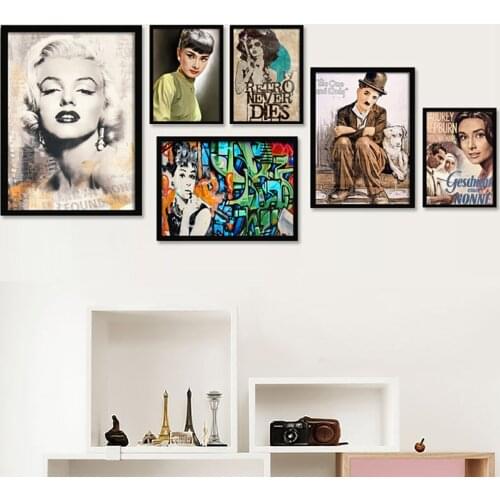 Canvas Wall Art Chaplin Home Decorative Marilyn Monroe HD Printed Poster Audrey Hepburn Painting Character Modern Modular Office