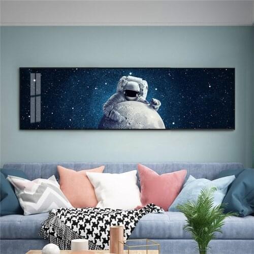 Astronaut Outer Space Canvas Painting Universe Planet Moon Wall Art Poster and Print Modern Long Pictures for Living Room Decor
