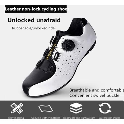 New Leather Unlocked Cycling Shoes BOODUN Rubber Sole Non-slip wear-resisting Breathable Leisure Sport Road Bike Shoes Men Women