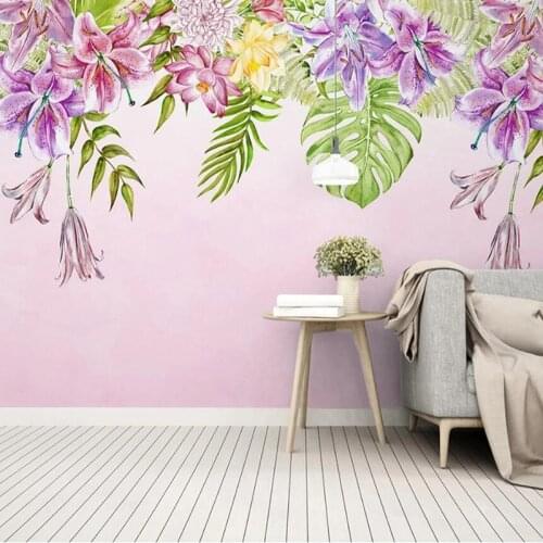 Custom Photo 3D Hand Painted Plant Leaves Purple Floral Wallpaper Romantic Pastoral Living Room Bedroom Wall Decoration Painting