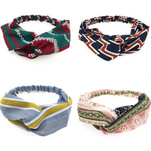 4Pcs Ladies Elastic Hair Band Girls Creative Floral/Geometric Printing Fabric Headband Set Temperament Hair Accessories