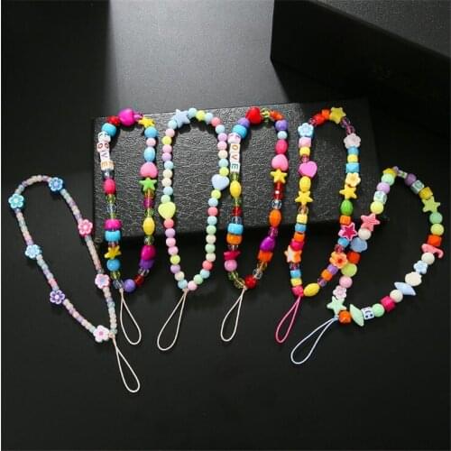 Colorful Smile Fruit Beads Chain Lanyard Strap Cord for Mobile Phone Anti-lost Chain for Women Cellphone Accessories