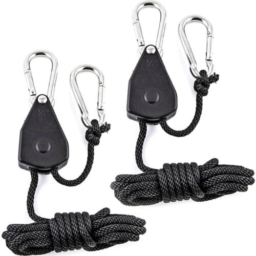 2pcs 1/8\" Pulley Rope Ratchet 150lb Heavy Locking Hanger Lifting Lanyard for Tent Room Fan Grow Plant Camping Hiking