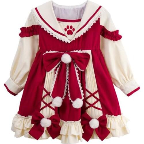 Baby Girls Lolita Vintage Dress Autumn Kids Princess Infant Dresses Birthday Baptism Ball Gowns Children Boutique Clothes