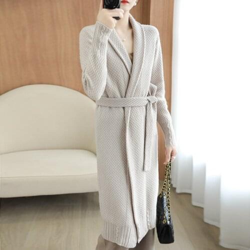 Womens V-neck Cardigan Autumn/Winter 2021 New100% Cashmere Coat Jacket Casual Long Plus Size Knitted Tops Korean Fashion Warm
