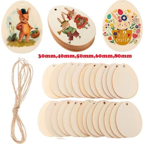 10/25/50Pcs/Pack Wood Chips Happy Easter Eggs Drawing Wooden Art Easter Decoration DIY Crafts Graffiti Chips Hanging Ornaments