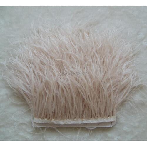 10 yards/lot Light Khaki ostrich feather trimming fringe on Satin Header 5-6inch in width for Wedding Dress
