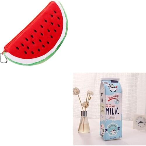 2PCS Creative Simulation Of Milk Cartoon Pencil Case With Practical Big Volume Watermelon Fruit Kids Pencil Bag