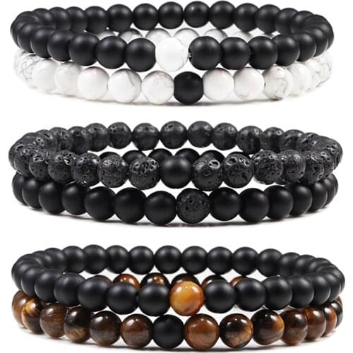 2Pcs/Set Couples Distance Bracelet Natural Stone Tiger Eyes Lava Beaded Bracelets & Bangles Men Women Jewelry Best Friend Gift