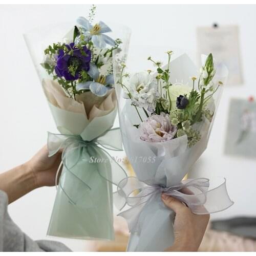 20 Pcs Wrapping Paper For Rose Flowers Transparent Poly Gifts Packaging Material For Wedding Party Florist Supplies