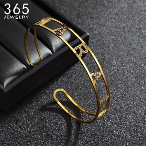 2021 Fashion Personalized Adjustable Name Bracelet Bright Stones Stainless Steel Custom Nameplate Bangle Kids Adult Party Gifts