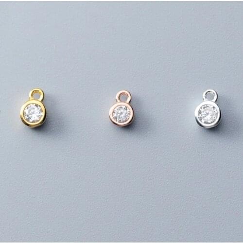 4mm Mini Fancy AAA Zircon Round Charms DIY Jewelry Findings For Women Gold/Rose Gold 925 Sterling Silver Ornament Small Pendants