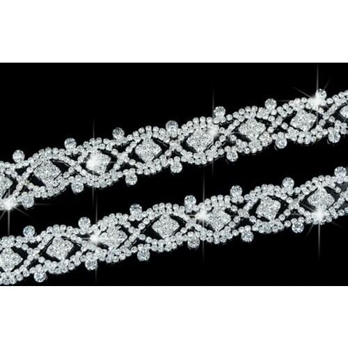 5Yards Clear Glass Rhinestone Gold Silver Rose Gold Applique Chain Bridal Dress Costume Trim