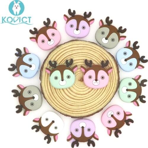 Kovict 6/10pcs 32mm Silicone Beads Mini deer head bead Baby Silicone Teether Food Grade Rodents DIY Baby Teething Toys