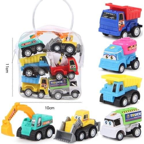 6 Pcs/Set New Excavator Engineering Vehicle Sets Pull Back Car Children Toys Fire Truck Simulation Colorful Car Model Boys Gift