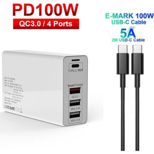 4-Port USB C PD 100W Power Adapter Type C Fast Charger for Macbook Pro QC 3.0 Quick Charge Station for iPhone Desktop Chargers
