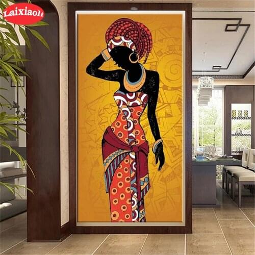 Diamond Painting Abstract art, golden black african woman 5d Cross Stitch Diamond Embroidery Mosaic Gift Home Decor Needlework