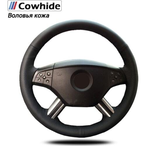 Handsewing Black Genuine Leather Steering Wheel Covers For Mercedes-Benz W164 M-Class ML350 ML500 2005 2006 X164 GL-Class GL