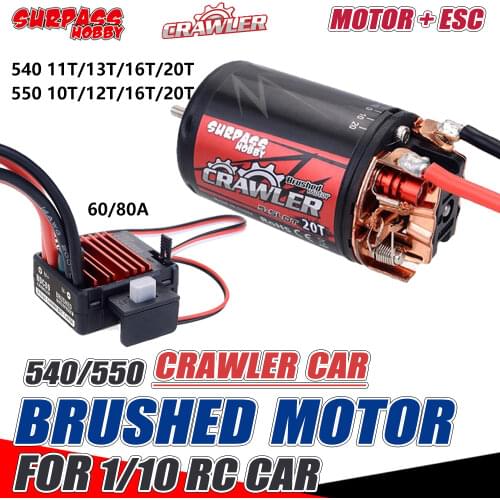 SURPASS HOBBY 5-Slot Brushed Motor 540 550 10T 11T 12T 13T 16T 20T Brushed ESC for 1/10 1/12 RC Crawler Car Trx4 Traxxas SCX10
