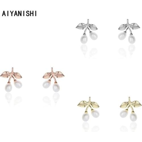 AIYANISHI Elegant 925 Sterling Silver Shell Pearl Leaves Earrings Wedding Engagement Silver Elegant Earrings Lover Party Gifts