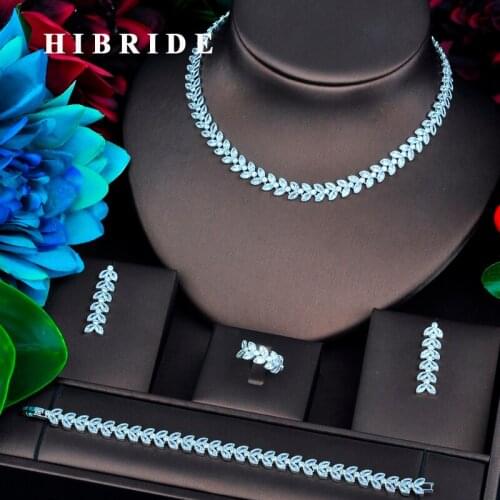 HIBRIDE New Design Leaf Shape Design Bridal Dubai Jewelry Sets For Women Wedding Accessories Party Gifts N-735