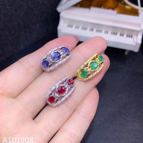 KJJEAXCMY boutique jewelry 925 sterling silver inlaid natural emerald sapphire ruby female ring support detection new