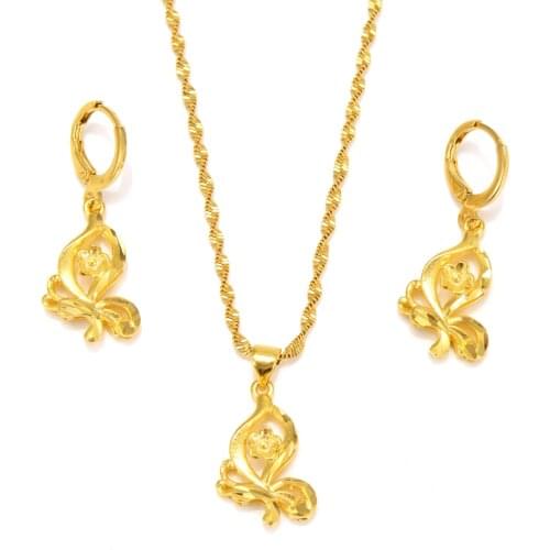 Gold Dubai india Vintage African butterfly Jewelry Sets for Women Fashion Charms Necklace Earrings Wedding Jewelry Sets Gift