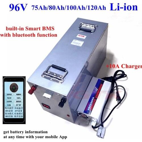 New 96V 75Ah/80Ah/100Ah/120Ah lithium ion battery BMS with bluetooth for motorcycle/RV/energy sotrage/Robot+109.2V 10A Charger