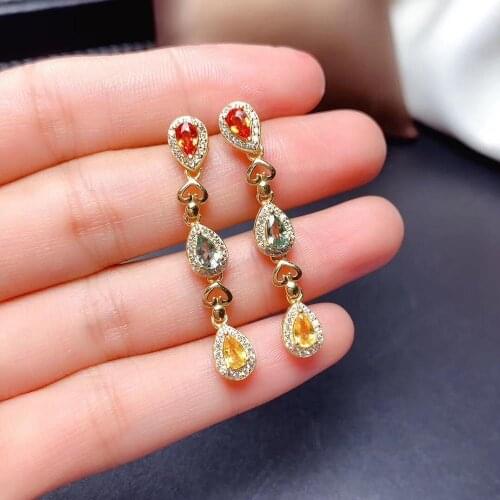 Best Gift Real and Natural Sapphire Earrings 925 Sterling Silver Fine Elegant Jewelry for Women Earring