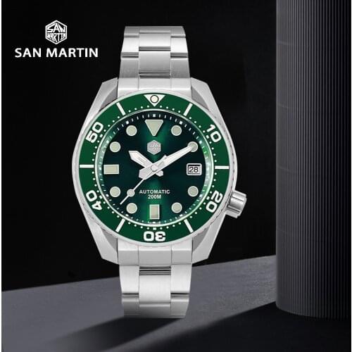 San Martin MM200 NH35 Men Automatic Mechanical Watches Luxury Sapphire Ceramic Bezel 20Bar BGW9 Luminous Date Window Diver Watch